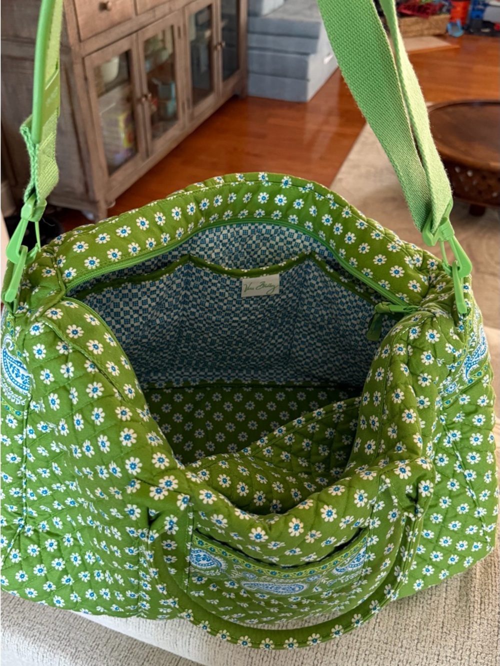 Vera Bradley Lime Green Floral Quilted Shoulder Bag